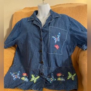 Jane Ashley / Denim / XL / floral embroidered